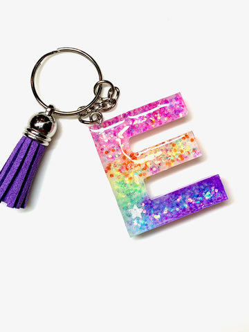 Rainbow Glitter Initial Keychain