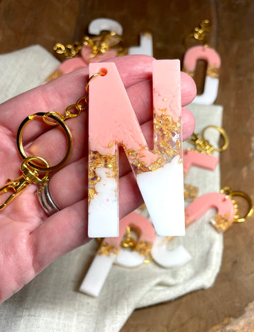 Glam Keychain - Blush Pink with Gold Flake