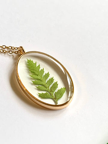 Oval Gold Fern Necklace