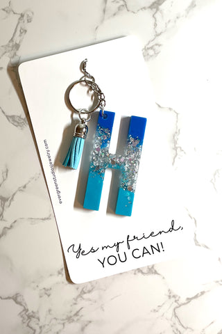 Glam Keychain - Two Tone Blue with Silver Flake