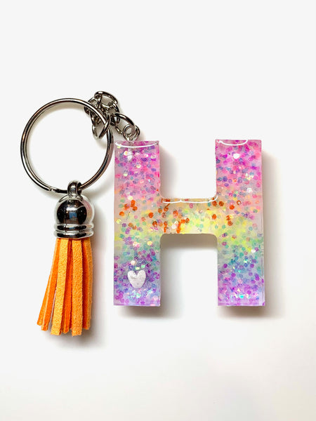 Rainbow Glitter Initial Keychain