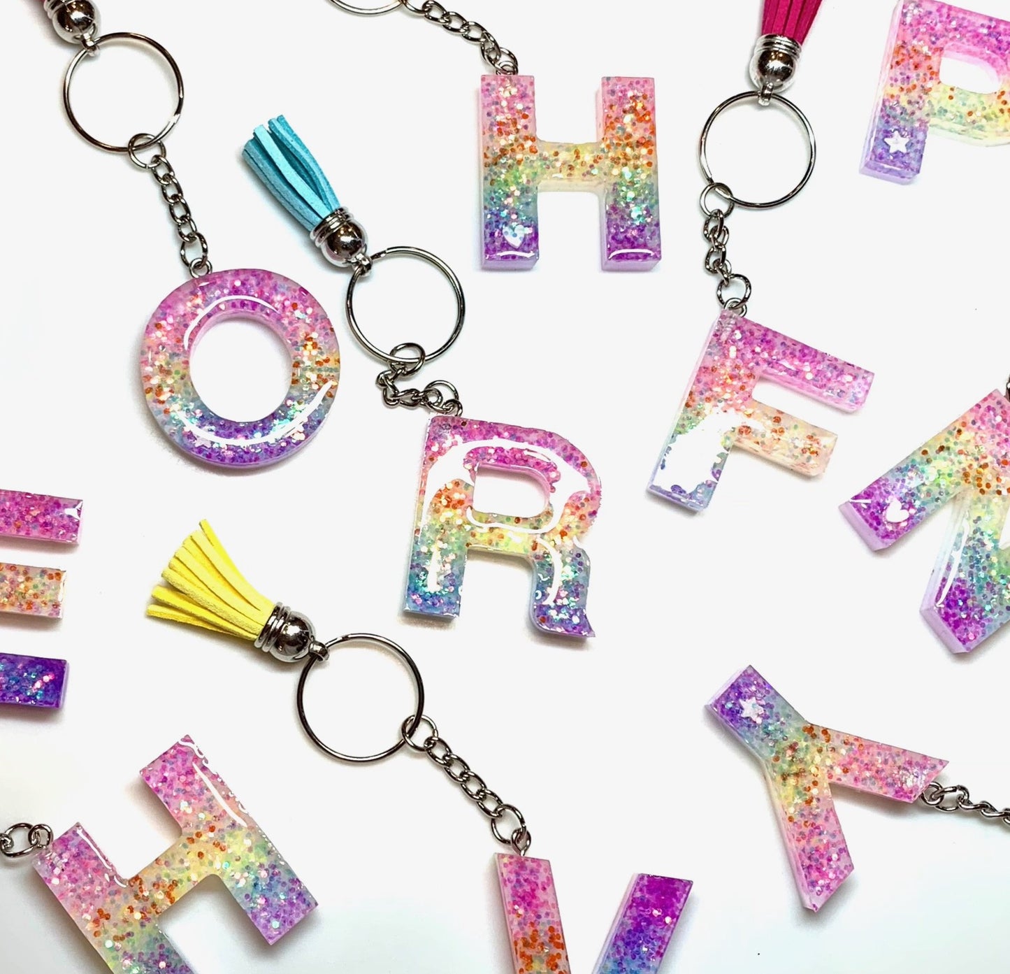 Rainbow Glitter Initial Keychain