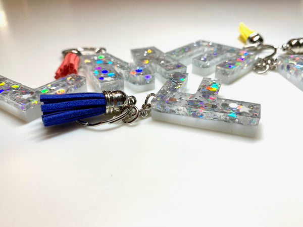 Silver Glitter Initial Keychain