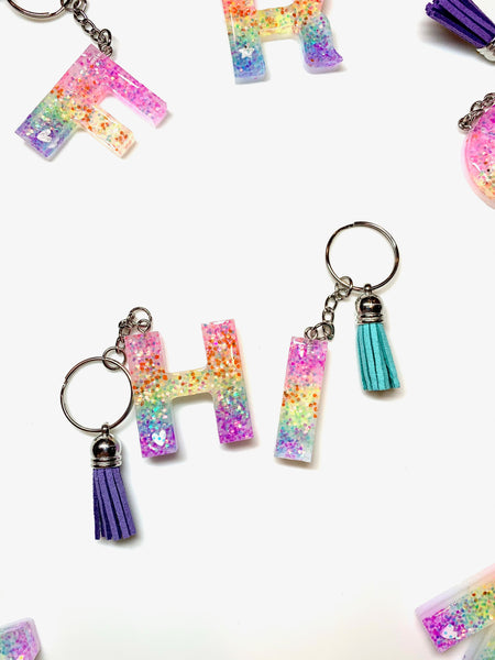 Rainbow Glitter Initial Keychain