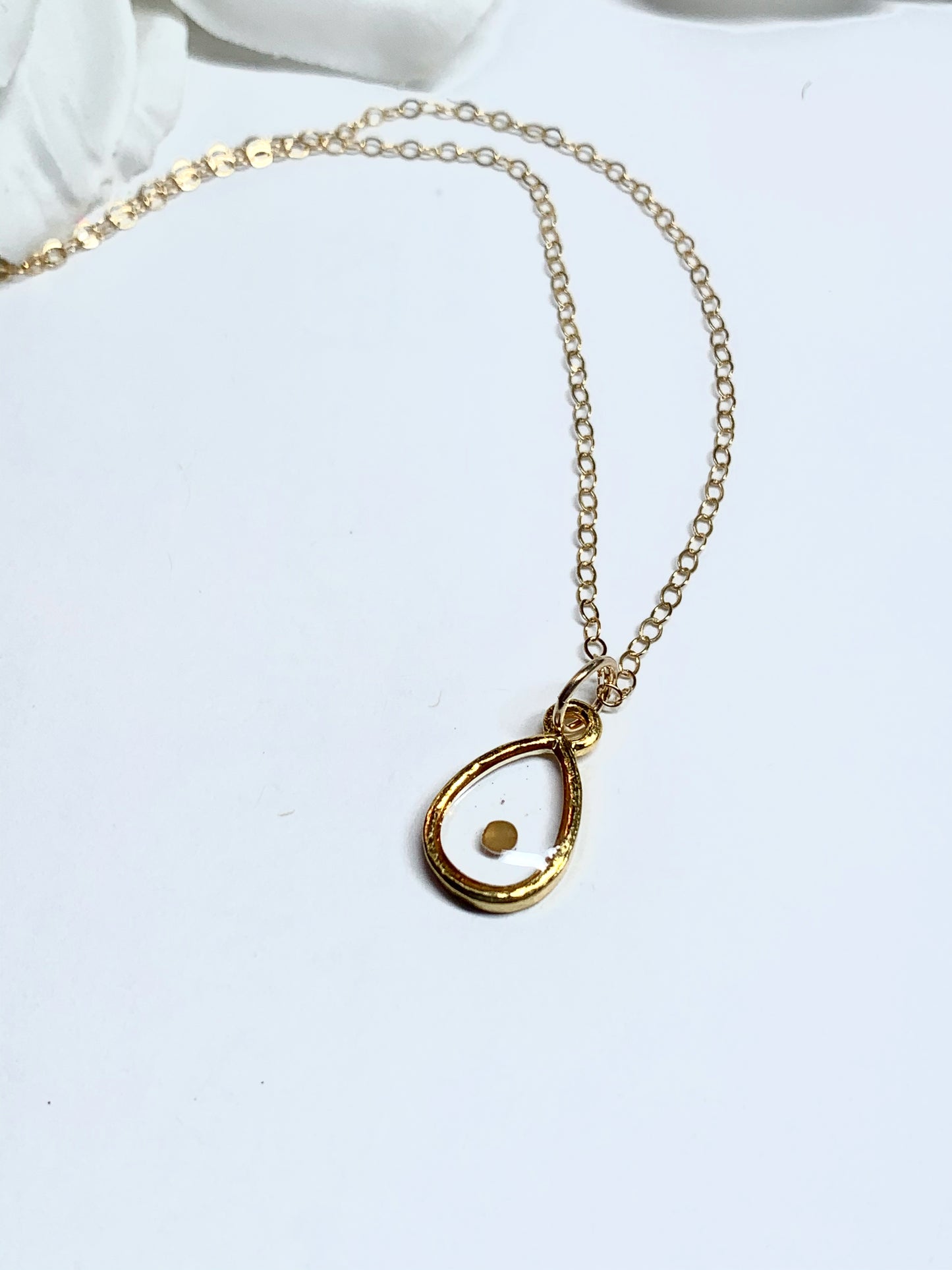 Gold Teardrop Mustard Seed Necklace