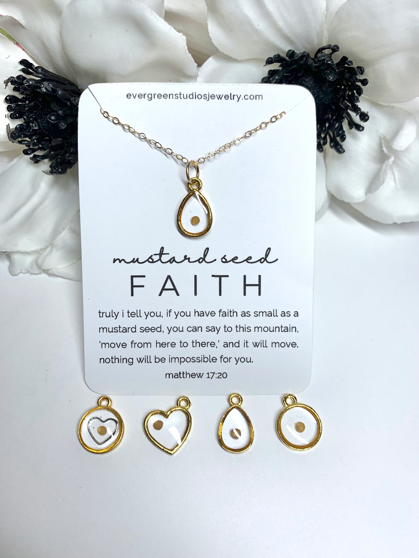 Gold Teardrop Mustard Seed Necklace