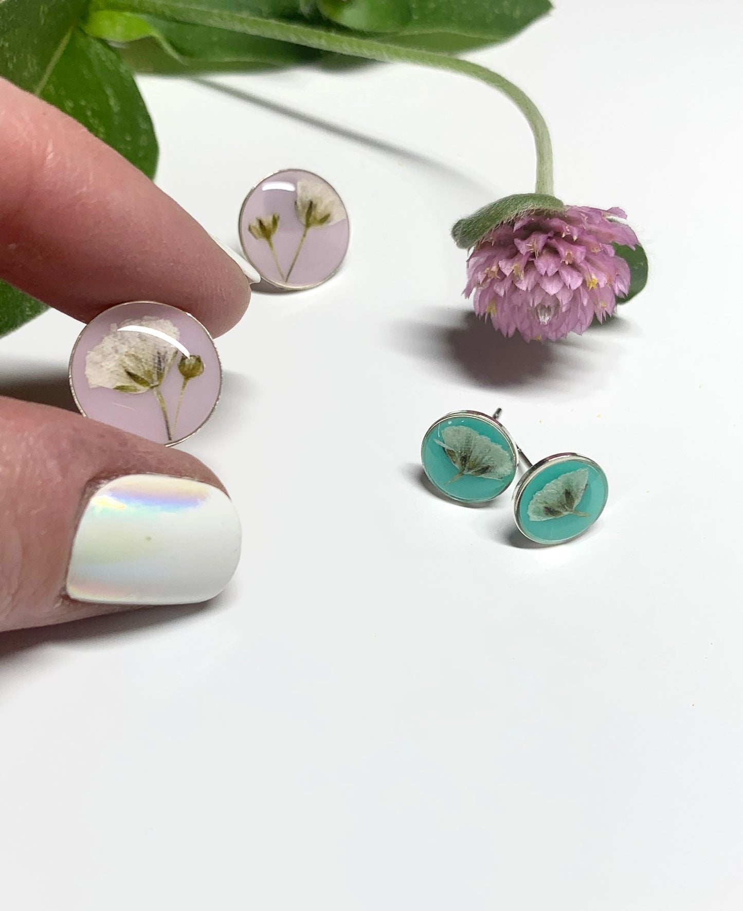 Real Flower Stud Earring Set - Lavender & Teal