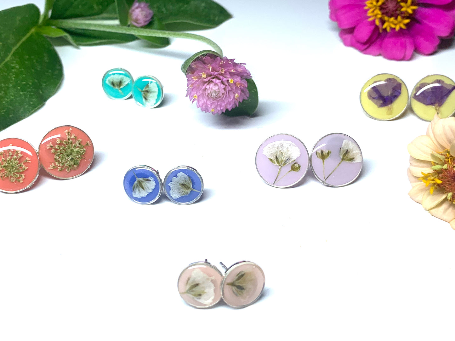 Real Flower Stud Earring Set - Yellow & Lavender