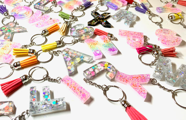 Rainbow Glitter Initial Keychain